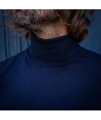 Pull col roulé cachemire et soie bleu marine pas chere