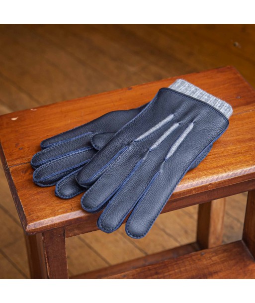 Gants en cuir de cerf bleu marine doublés cachemire gris meilleur choix