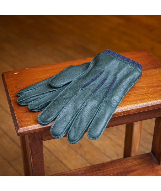 Gants verts cuir de cerf doublure cachemire bleu marine l'achat 