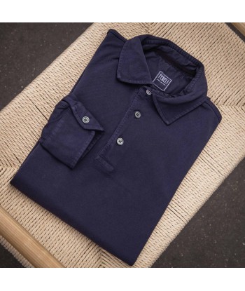 Polo manches longues piqué de coton bleu marine JUSQU'A -70%! 