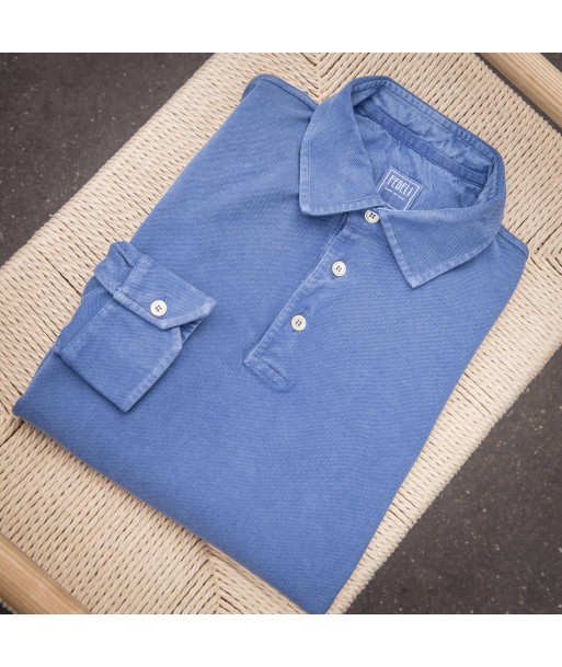 Polo manches longues piqué de coton bleu jean JUSQU'A -70%! 