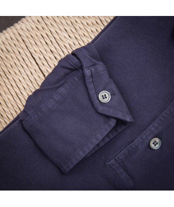 Polo manches longues piqué de coton bleu marine JUSQU'A -70%! 