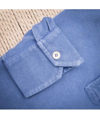 Polo manches longues piqué de coton bleu jean JUSQU'A -70%! 