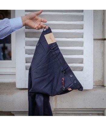 Pantalon « EVO » flanelle et cachemire stretch bleu marine Découvrez la collection