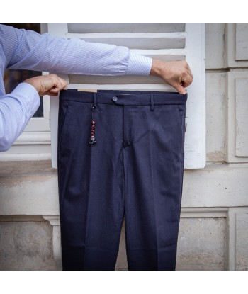 Pantalon « EVO » flanelle et cachemire stretch bleu marine Découvrez la collection