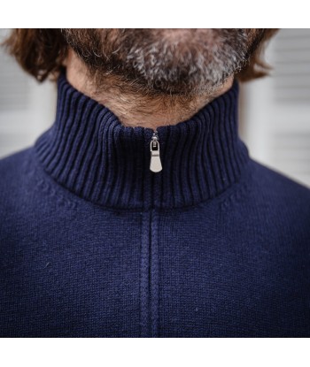 Pull col zip laine et cachemire bleu marine du meilleur 