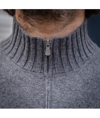 Pull col zip cachemire gris ouvre sa boutique