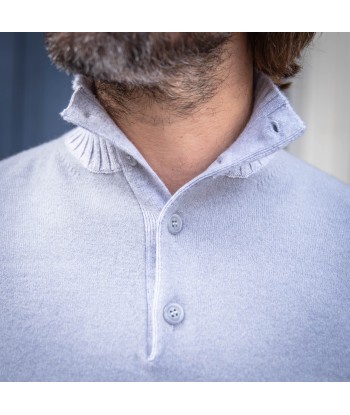 Pull col boutonné cachemire gris clair paiement sécurisé