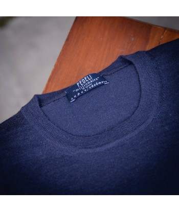 Pull col rond « millionaire » cachemire 14 micron bleu marine Véritable concentré