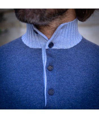 Pull col boutonné cachemire bleu jean’s Paris Déstockage Promo