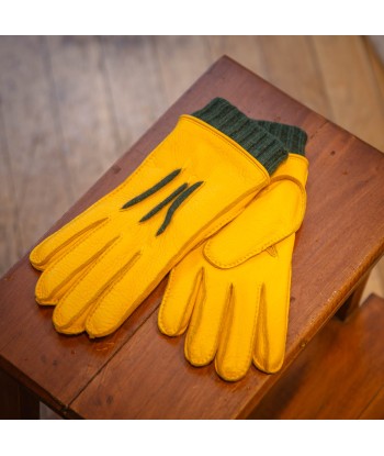 Gants en cuir de Cerf jaune doublé de cachemire vert anglais Le MVP de beaucoup