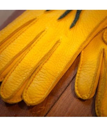 Gants en cuir de Cerf jaune doublé de cachemire vert anglais Le MVP de beaucoup