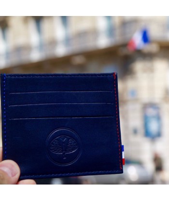 Porte cartes en cuir bleu marine pas cher