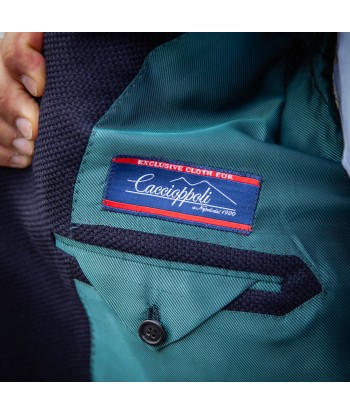 Veste croisée en natté de laine bleu marine livraison gratuite