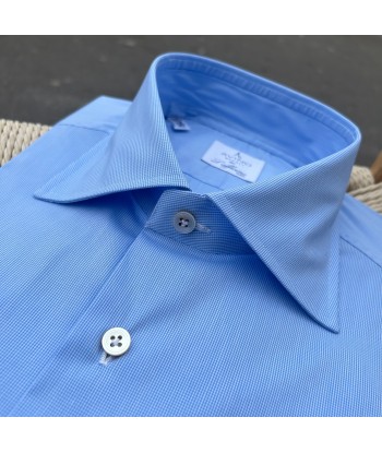 Chemise micro pied de poule bleu en ligne