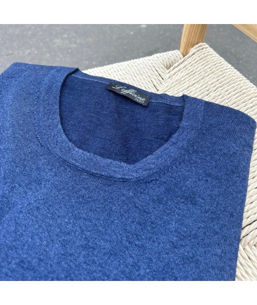 Pull col rond « nuvola » cachemire lavé bleu jean shop