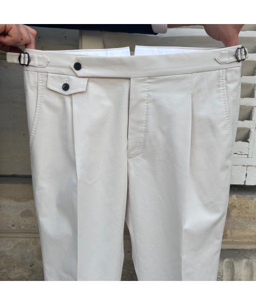 Pantalon napolitain coton stretch blanc cassé pas cher 