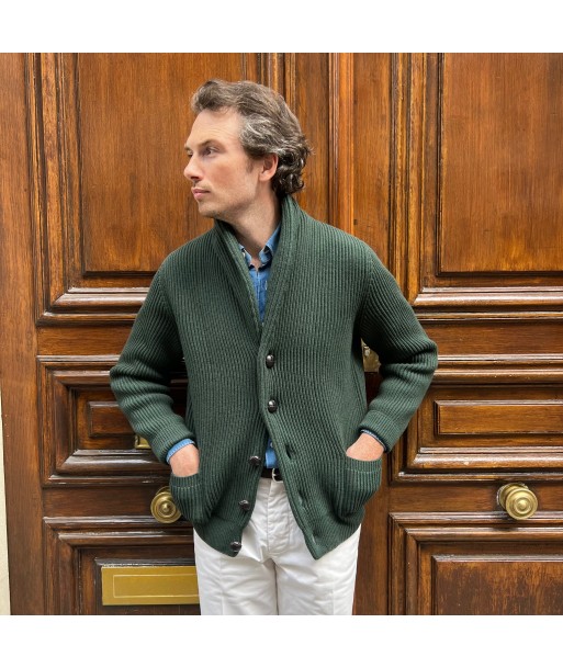 Cardigan iconique col châle laine et cachemire vert anglais votre