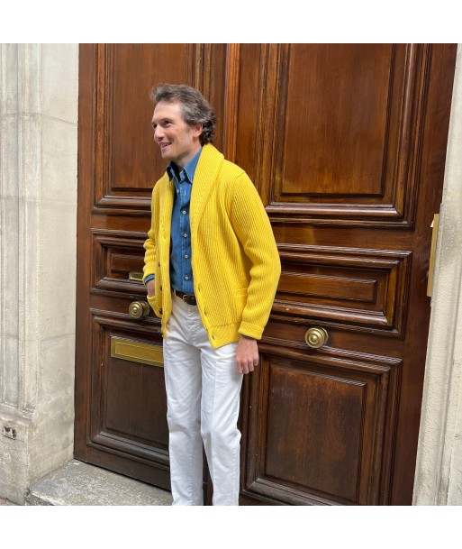 Cardigan iconique col châle laine et cachemire jaune en ligne