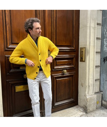 Cardigan iconique col châle laine et cachemire jaune en ligne