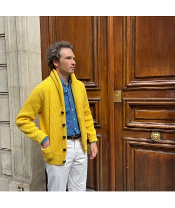 Cardigan iconique col châle laine et cachemire jaune en ligne