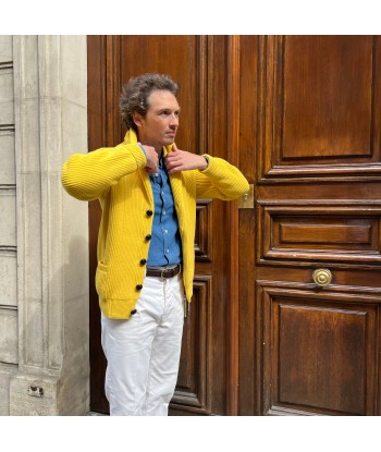 Cardigan iconique col châle laine et cachemire jaune en ligne