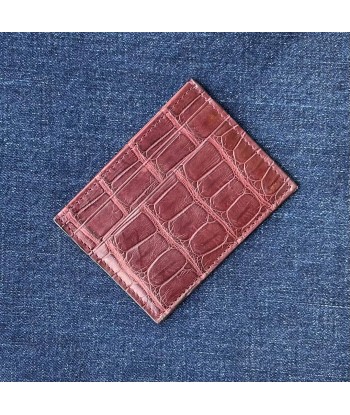 Porte-cartes rouge bordeaux cuir de crocodile 4 brillant des détails fins