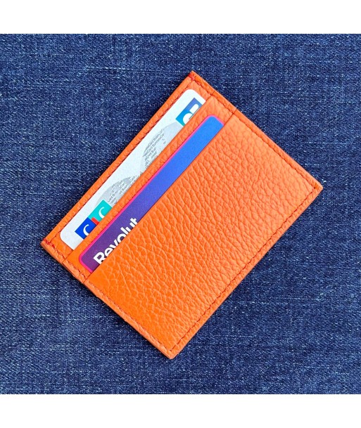 Porte-cartes orange cuir grainé 11 ouvre sa boutique