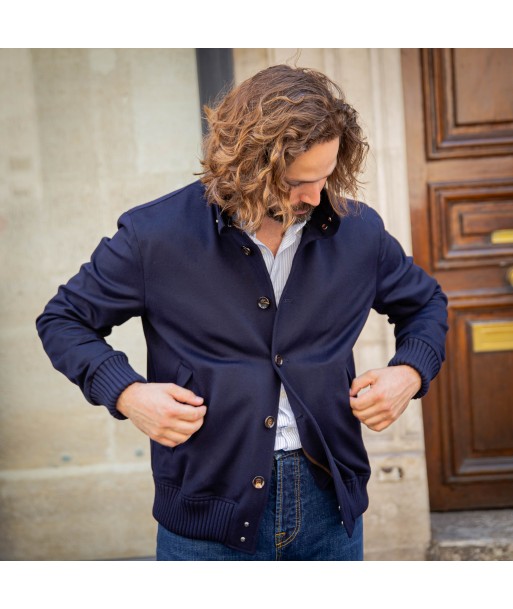 Blouson non doublé laine LORO PIANA bleu marine une grave pollution 