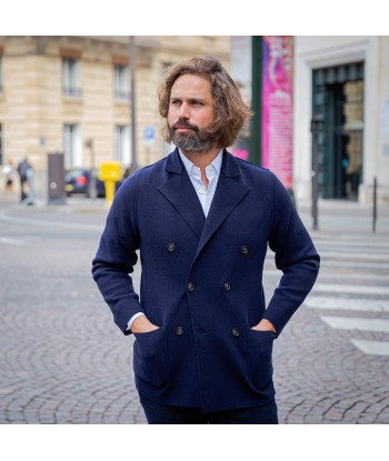 Veste en maille croisée bleu marine laine et cachemire ouvre sa boutique