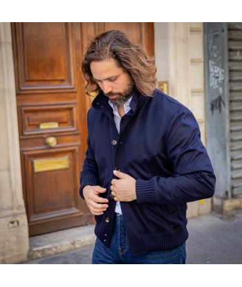 Blouson non doublé laine LORO PIANA bleu marine une grave pollution 