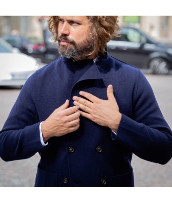 Veste en maille croisée bleu marine laine et cachemire ouvre sa boutique