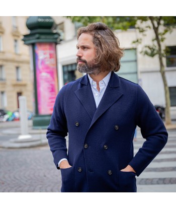 Veste en maille croisée bleu marine laine et cachemire ouvre sa boutique