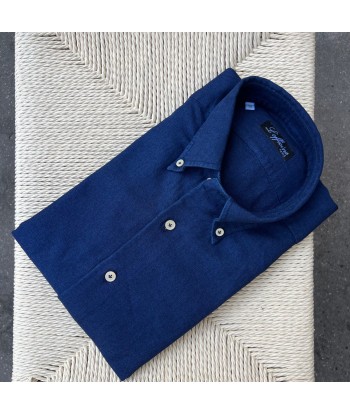 Chemise en denim flanelle bleu foncé col « button down » ouvre sa boutique