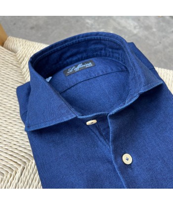 Chemise en denim flanelle bleu foncé col italien chez Cornerstreet bien 