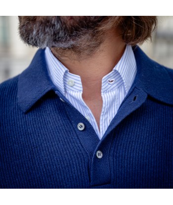 Pull col polo côte anglaise cachemire bleu marine en ligne